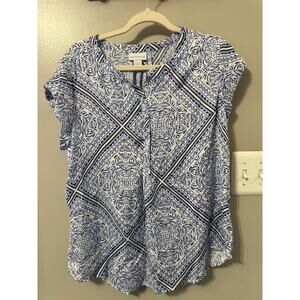 Liz Claiborne Woman's Shirt, size L, Blue, Floral, Button Up, Short Sleeves
